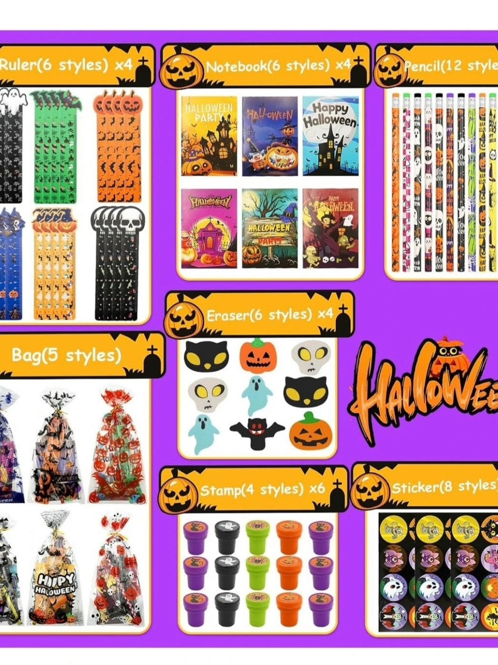 New Halloween Kids Party Favor Set - Orange, Green, Black
